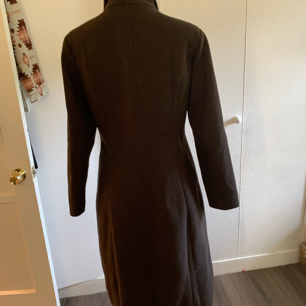 Chocolate Brown Women's Double-Breasted Wool Coat - Picture 3 of 5